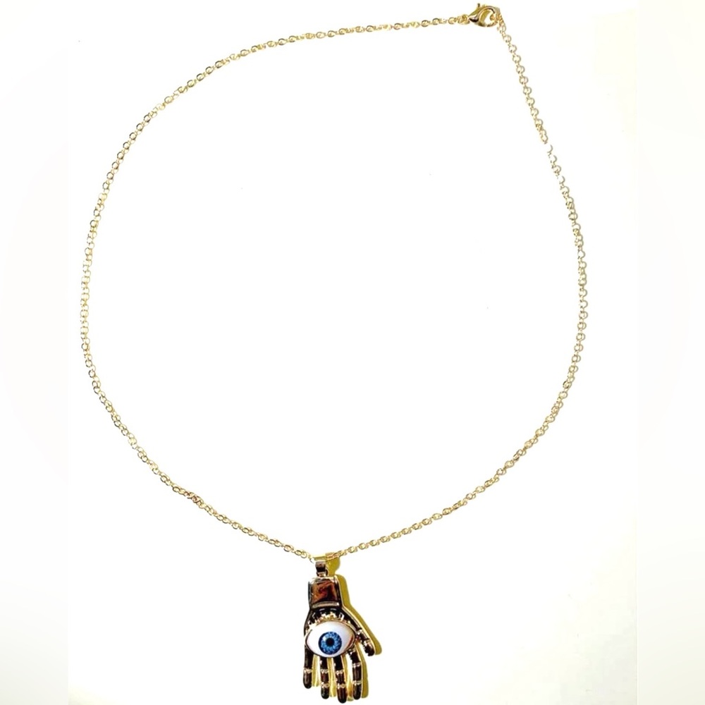 Realistic Evil Eye Hamsa~ Hand of Fatima Miriam Hamesh God Blue Eyeball Necklace - Picture 7 of 13